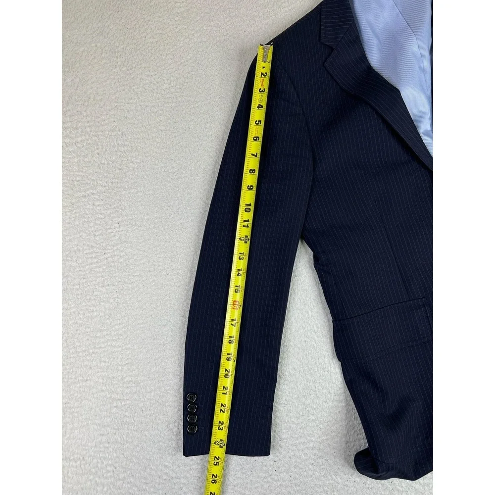 Lands' End Blazer Mens 38R Blue Pinstripe Wool Tailored Fit Sport Coat 2 Button
